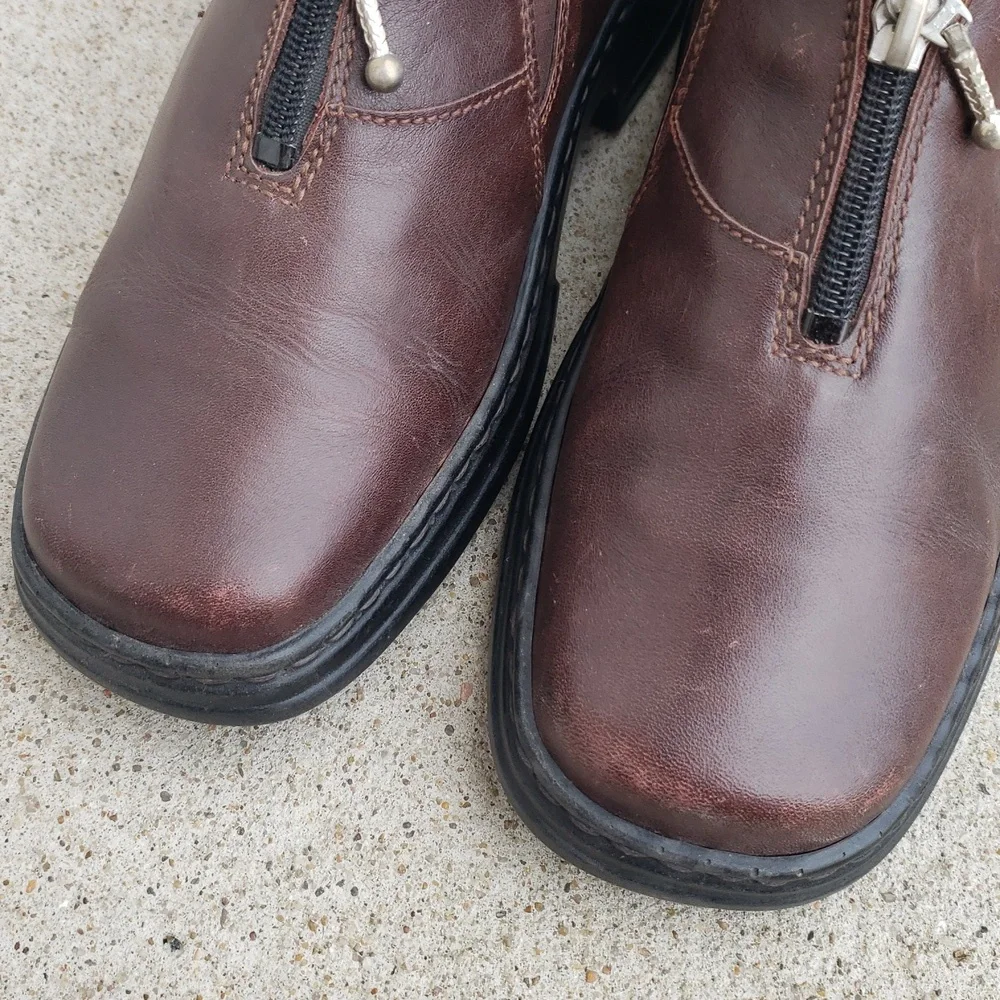 Josef Seibel Brown Zip Leather Chunky Heel Laofers Size 36 Classic Preppy Y2K